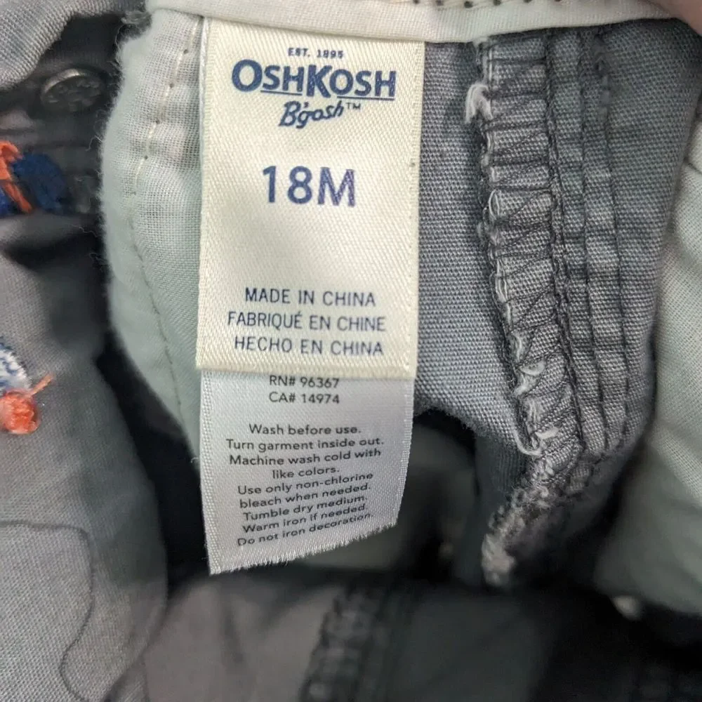 Oshkosh Baby Boys Toddler Gray Overalls Sz 18 Months Pants Bib Snaps Outer Space